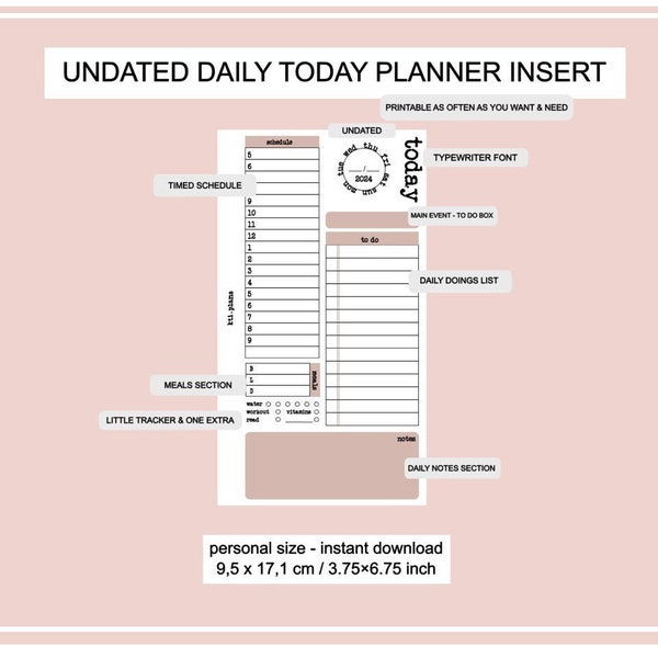 today today insert undated personal planner personalrings typewriter