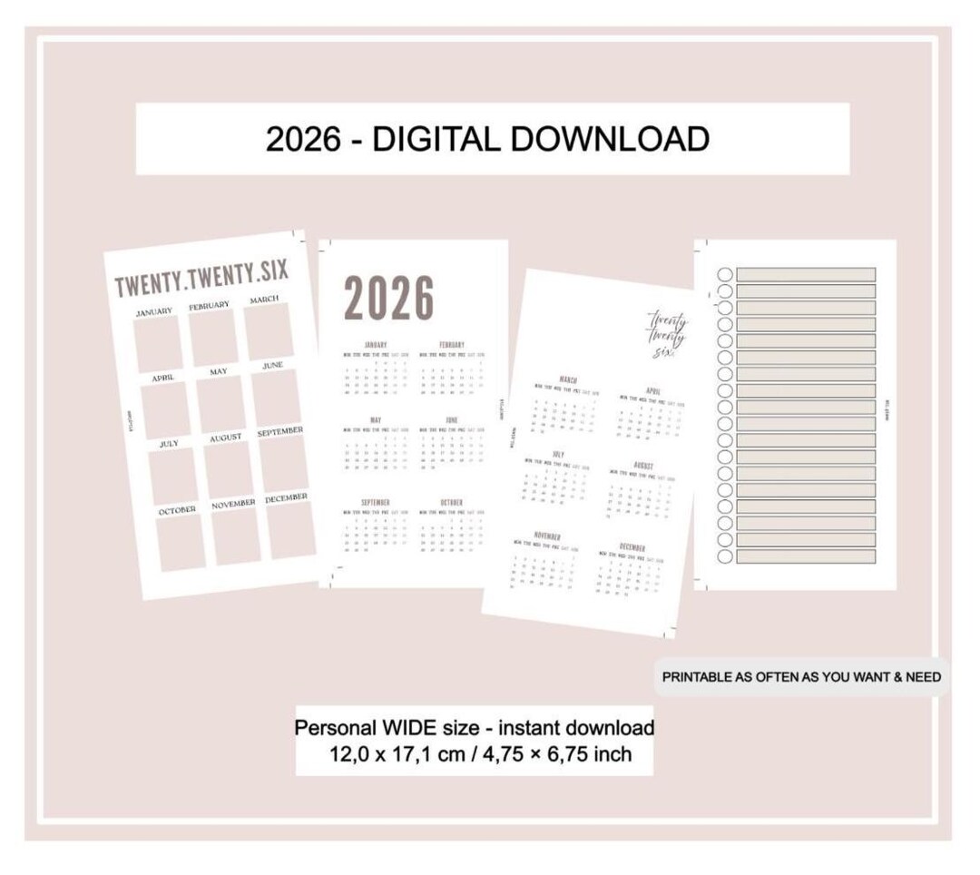 2026 Overview Calendar Insert Personal Wide - Etsy