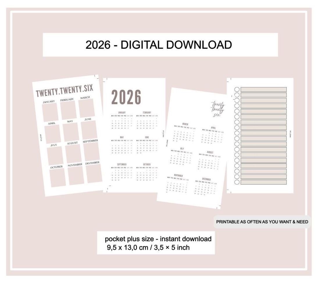 2026 Overview Calendar Insert Pocket Plus - Etsy