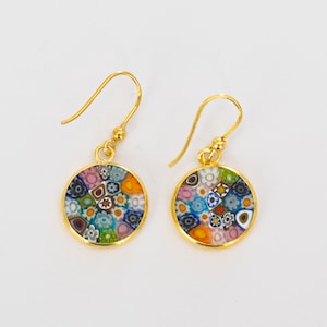 Millefiori Murano Glass Earrings: Gold Plated or Sterling Silver