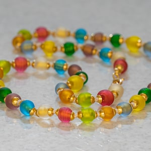 Murano Frosted Multi-Colored Glass Bead Necklace