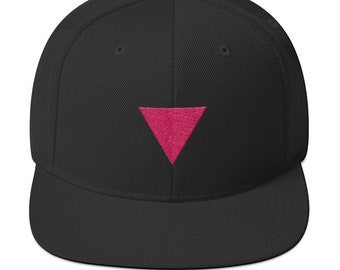 Queer Hat , Gay Pride Hat , Pink Triangle Embroidered Snapback , Available in Multiple Colors