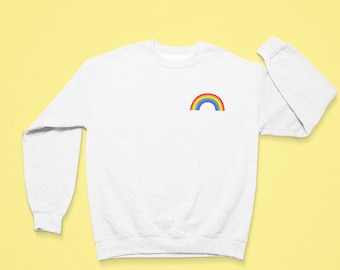 Rainbow Pocket Print Crewneck, Rainbow Pride Sweatshirt, Gay Pride Trui, Cute Sweatshirt voor Pride, Unisex Crewneck Sweatshirt