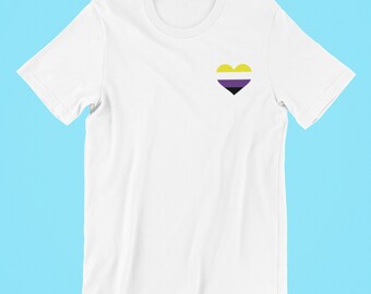 Corazón de bandera no binario, orgullo no binario, camiseta LGBT, camisa queer, camiseta LGBTQ, camiseta They/Them, camisa Enby, ropa Enby, orgullo trans