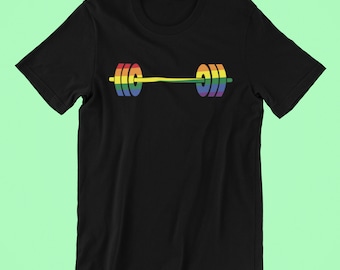 Rainbow Barbell Shirt, Gay Gym Shirt, Gym Pride Shirt, Gym Gay Shirt, Pride Shirt, Cute Shirt voor Pride, Cute Pride Shirt, Rainbow Shirt