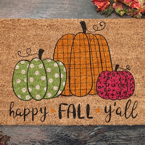 Happy Fall Y'all, Pumpkins Coir Door Mat, Welcome Mat, Happy Fall Front Door Mat, Outdoor Mats, Funny Doormat, Fall Welcome Mats, Coir Mats