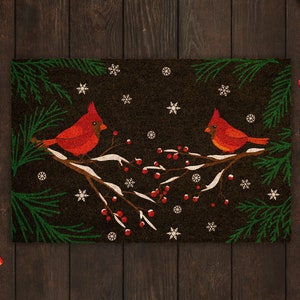 Christmas Cardinal Birds, Christmas Snow Dark Night Coir Door Mat, Front Door Mat, Outdoor Mats, Funny Doormat, Welcome Mats, Coir Mats