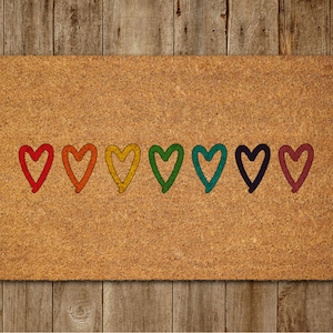 Rainbow of the Hearts Door Mat, Rainbow Hearts Coir Door Mats, Funny Rainbow Doormat, Welcome Rainbow Outdoor Mat