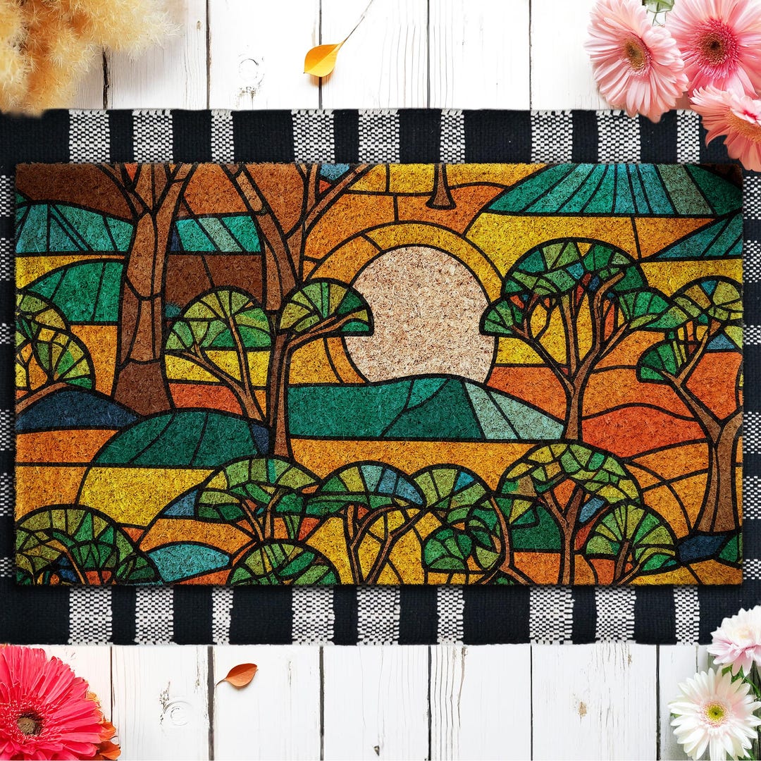 African Mat Pattern African Pattern Geometric Door Mats, Colorful Door Mats, Boho Trees ...