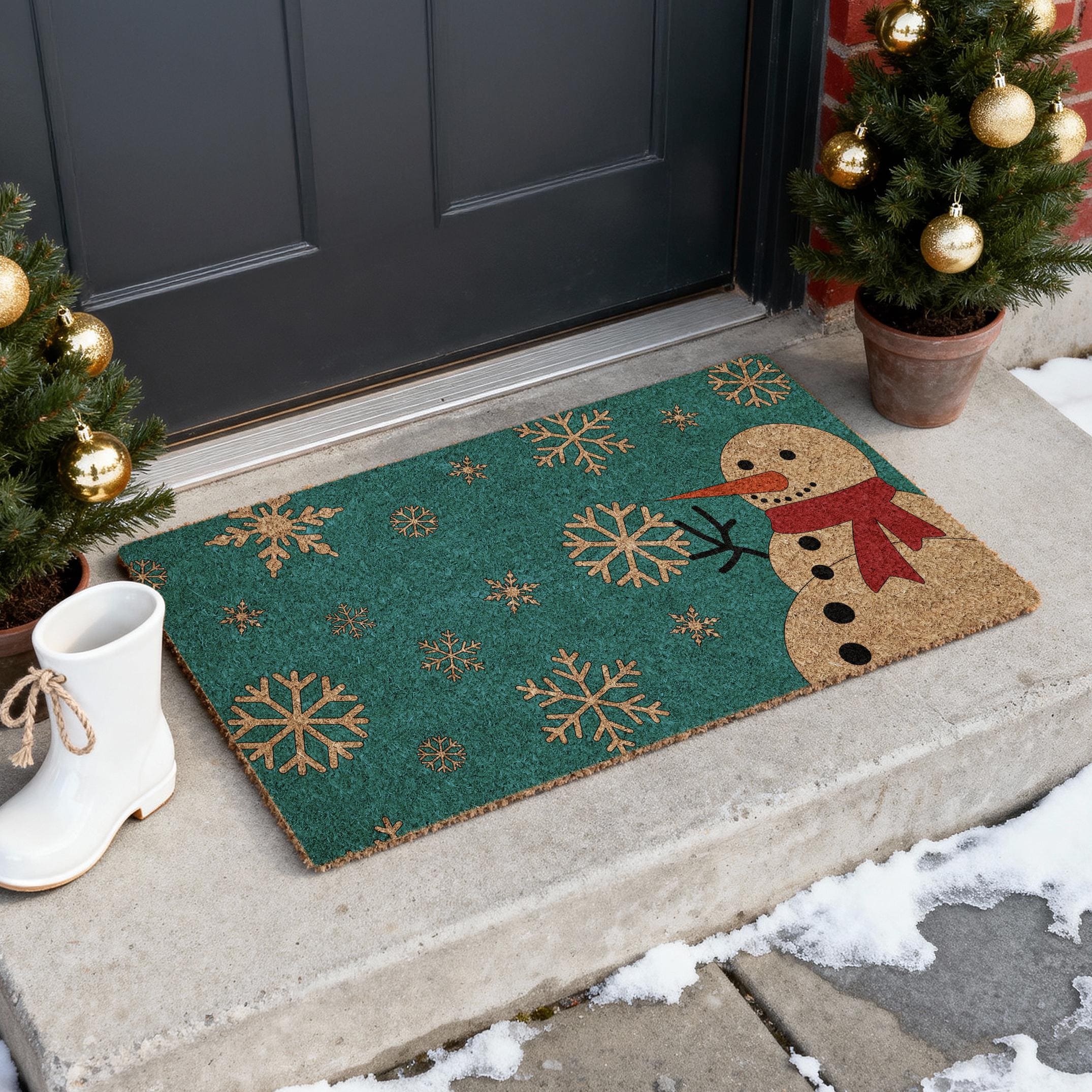 Christmas Snowman Happy, Christmas Snow Coir Door Mat, Front Door Mat