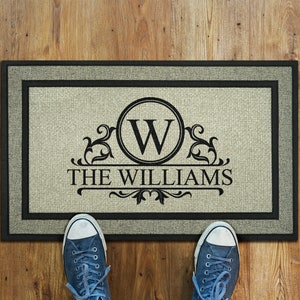 Personalize Family Name and Monogram Doormat, Customize Family Initial Door Mat, Family Name Monogram  Doormat Rubber Mat, Welcome Mats