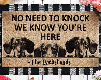 Dachshunds Doormat,  We Know You ARE Here Dachshund Door Mat, Dachshund Doormat, Welcome Funny Doormat, Welcome Coir Mat, Dog Breed Mat U801