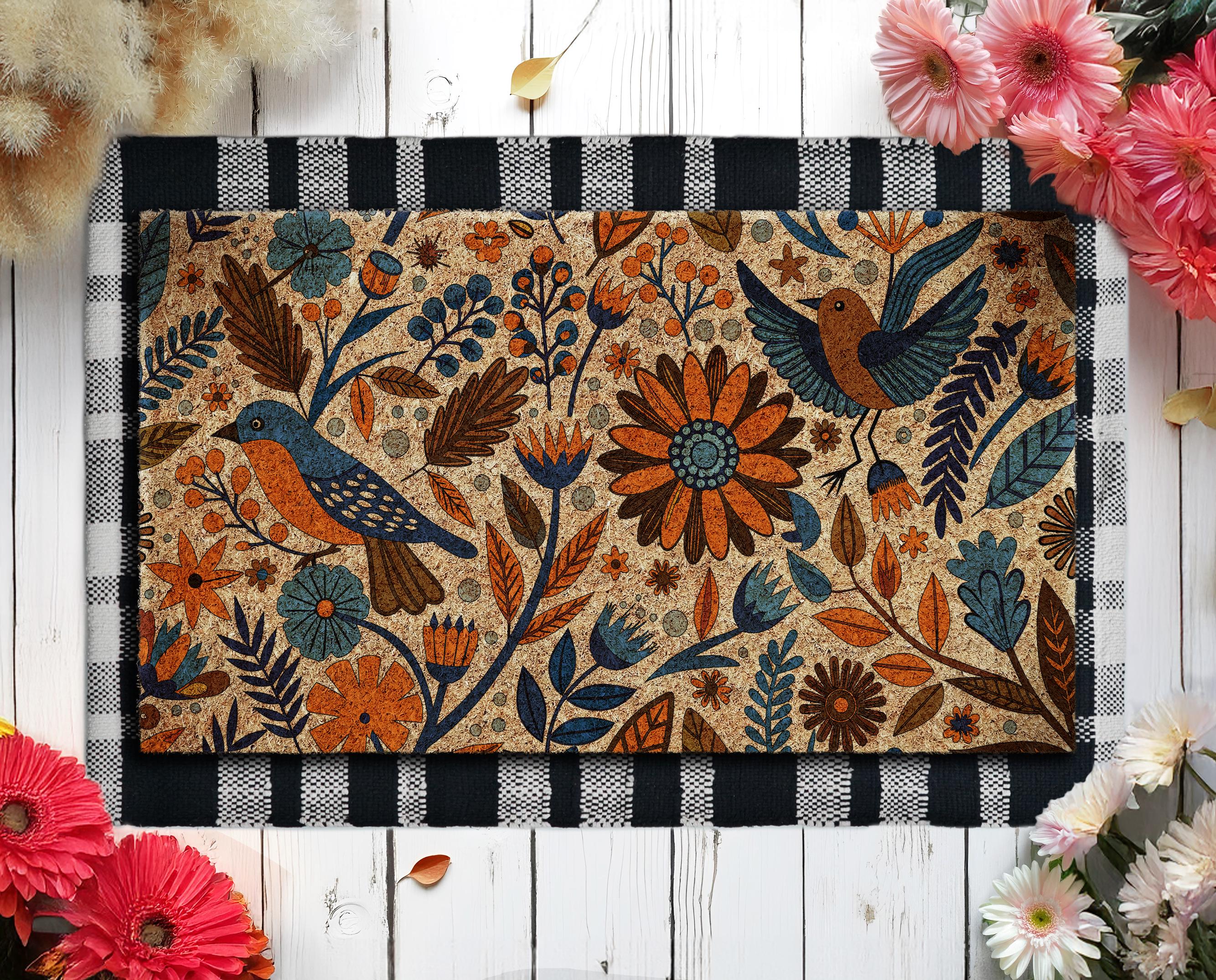 Floral Bird Coir Doormat | Nature Inspired Welcome Mat - Etsy