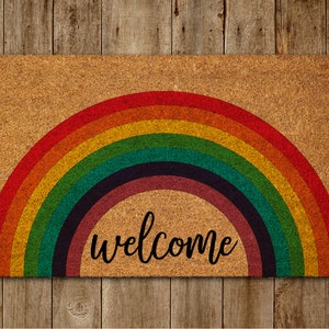 Welcome Rainbow Door Mat, Rainbows Coir Door Mats, Funny Doormat, All Welcome Rainbow Outdoor Mat