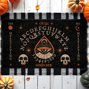 Halloween Skeleton Ouija Board Coir Door Mat, Welcome Halloween Front Door Mat, Outdoor Mats Funny Doormat, Halloween Decor Mat SHBL