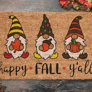 Happy Fall Y'all, Gnome Coir Door Mat, Welcome Mat, Front Door Mat, Outdoor Mats, Funny Doormat, Fall Welcome Mats, Coir Mats