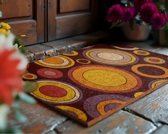 Retro Polka Dot Coir Doormat, Vintage Style Entryway Rug