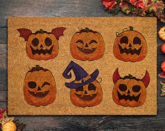 Halloween Pumpkin Coir Doormat, Funny Outdoor Decor Mat