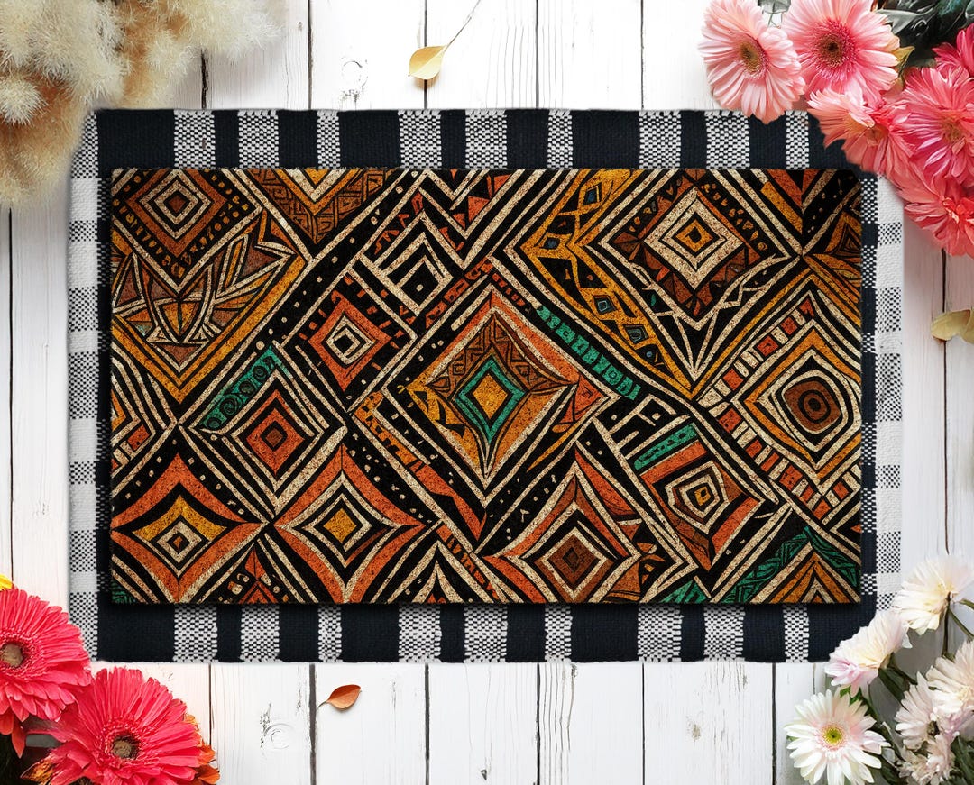African Mat Pattern African Pattern Geometric Door Mats, Colorful Door Mats, Boho Mat ...