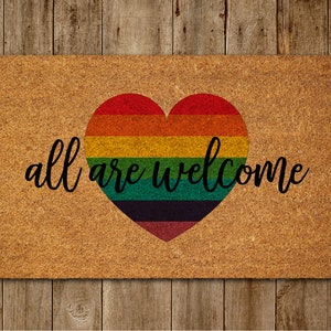 All Are Welcome Rainbow Heart Door Mat, Hearth of the Rainbow Coir Door Mats, Welcome Funny Rainbow Doormat, Welcome Rainbow Outdoor Mat