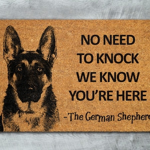 The German Shepherd Door Mat, German Shepherd We Know You ARE Here Spring Door Mats, Funny German Shepherd Doormat, Welcome Mats