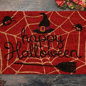 Halloween Happy Halloween Spider Web, Coir Door Mat, Welcome Mat, Front Door Mat, Outdoor Mats, Funny Doormat, Fall Welcome Mats, Coir Mats