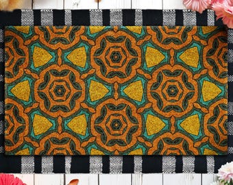 Floral Coir Doormat, Vintage Style Entryway Rug
