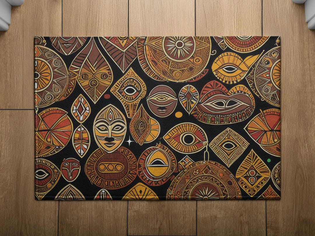 African Mask Bath Mat, Colorful Bath Mat, Afrocentric Pattern Mat, Bath ...