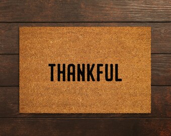 Thankful Coir Doormat, UV Resistant Ink, USA Hand Painted