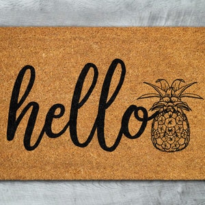 Hello Pineapple Door Mats, Hello Pineapples Welcome Coir Door Mats, Pineapple Funny Doormat, Pineapple Hello Outdoor Coir Mat