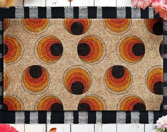 Retro 70s Floral Coir Doormat, Rustic Entryway Rug