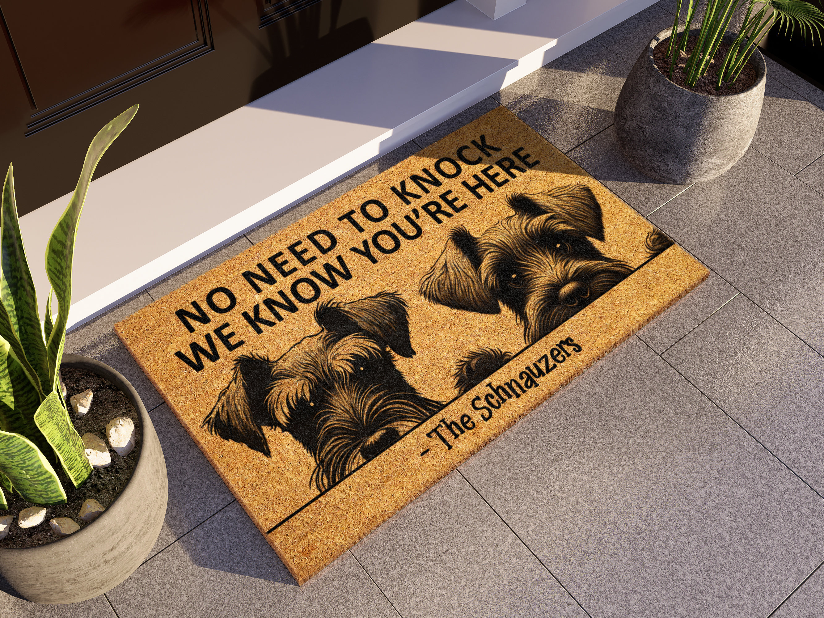 Schnauzers Doormat, We Know You ARE Here, The Schnauzers Door Mat, Welcome Funny Doormat, Welcome Mat, Schnauzer Dog Breed Door Mat S976