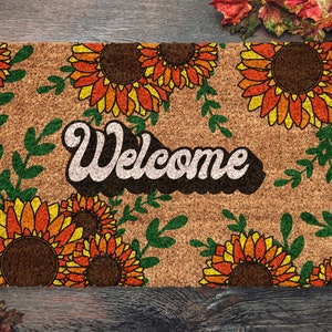 Fall Welcome Sunflower Mat, Coir Door Mat, Welcome Mat, SunflowerFront Door Mat, Outdoor Mats, Funny Doormat, Fall Welcome Mats, Coir Mats