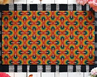 Retro Floral Coir Doormat, Rustic Entryway Rug