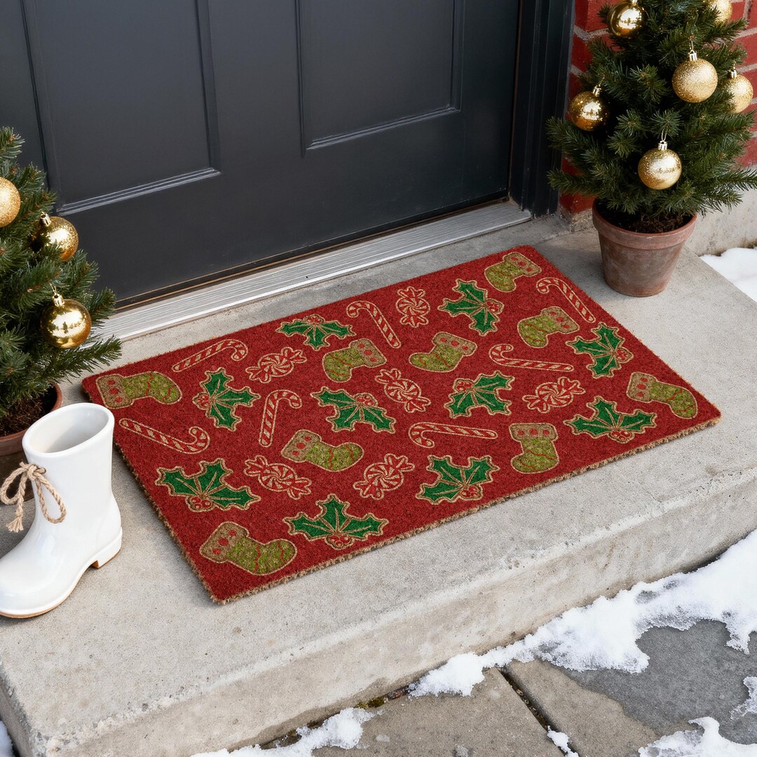 Gingerbread and Peppermints, Christmas and Peppermint Snow Coir Door ...