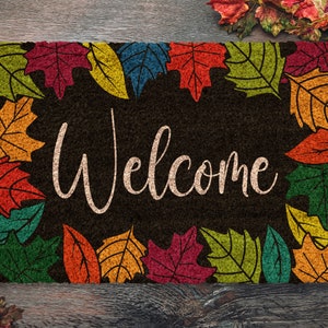 Fall Welcome Leaves, Coir Door Mat, Welcome Mat, Front Door Leaves Mat, Outdoor Mats, Funny Leaves Doormat, Fall Welcome Mats, Coir Mats