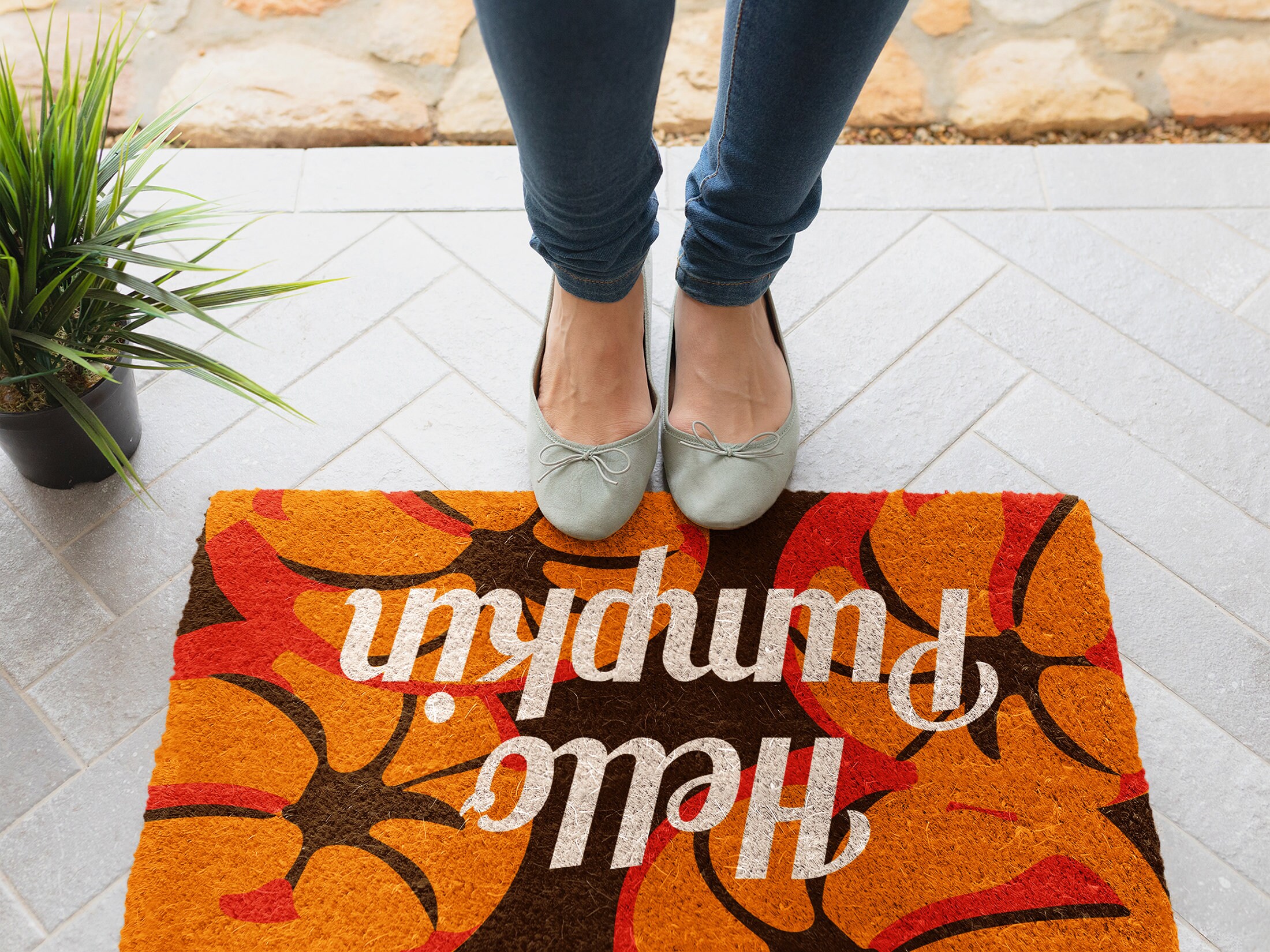 Fall Hello Pumpkin Pumpkins Coir Door Mat Mat Front Etsy