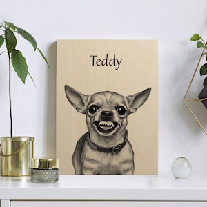 Dog Portrait Print on Wood Panel – Pet Memorial, Pet Lover Gift, Dog Wall Art, Personalized Dog Painting from Photo Print INKD104
