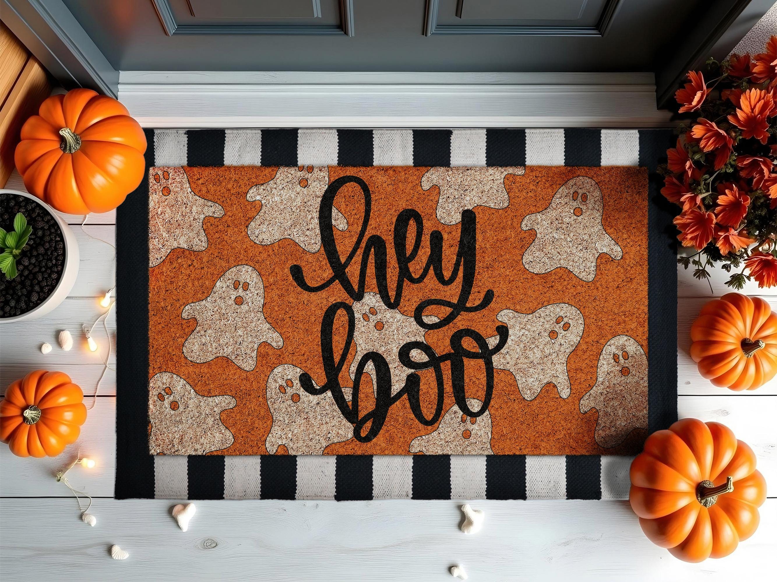 Boo Coir Rug Cute Ghost Hey Boo Coir Mat, Welcome Funny Halloween Coir Mat, Happy ...