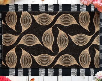 Floral Coir Doormat, Natural Coconut Fiber Entry Rug