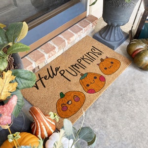 Halloween Hello Pumpkins, Coir Door Mat, Welcome Mat, Front Door Mat, Outdoor Mats, Funny Doormat, Fall Welcome Mats, Coir Mats