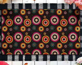 Retro Floral Coir Doormat, Rustic Entryway Rug