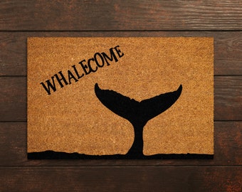 Whalecome Home Coir Doormat, Funny Ocean Welcome Mat