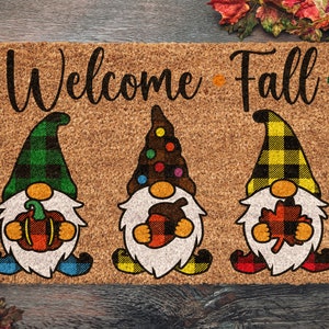 Fall Welcome Fall Gnomes Plaid Hats, Coir Door Mat, Welcome Mat, Front Door Mat, Outdoor Mats, Funny Doormat, Fall Welcome Mats, Coir Mats