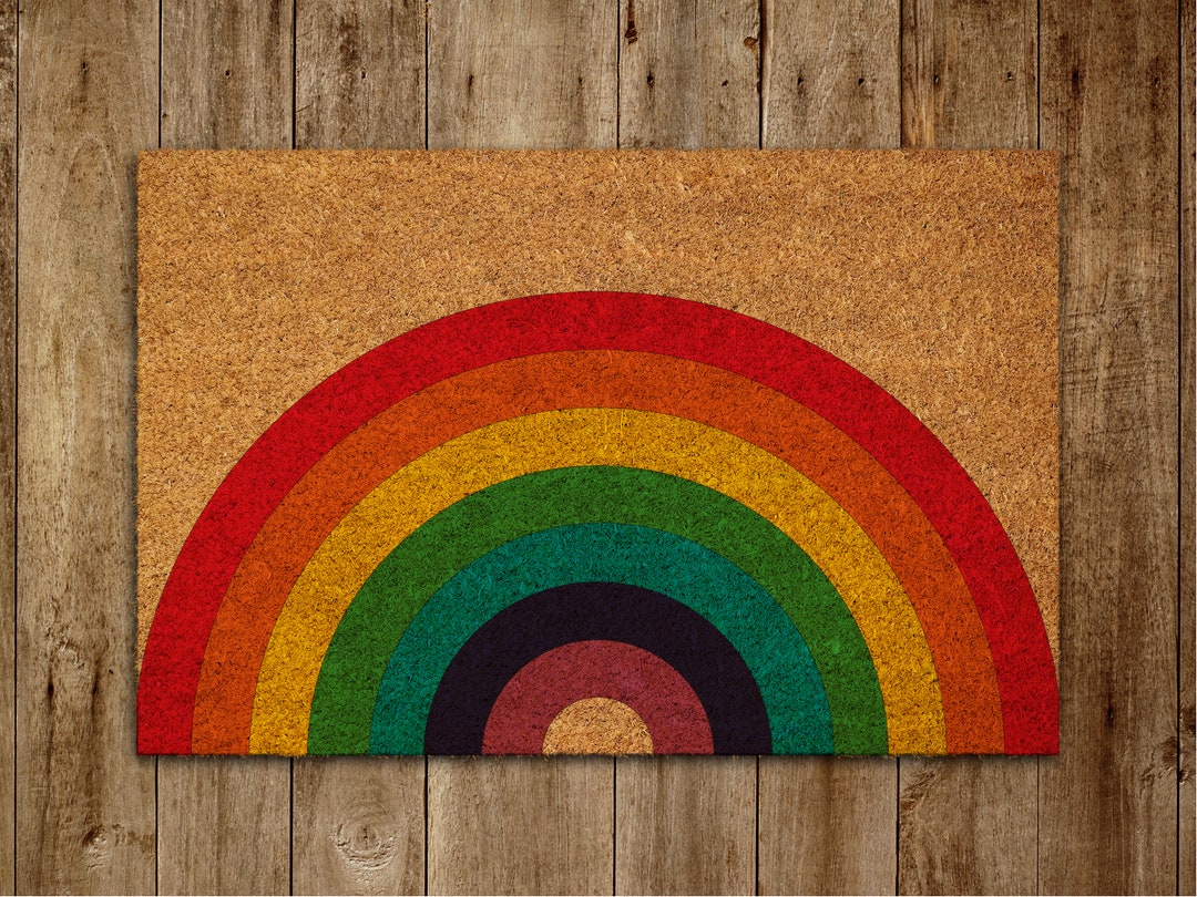 Rainbow Door Mat Rainbow Coir Door Mats Funny Doormat Etsy