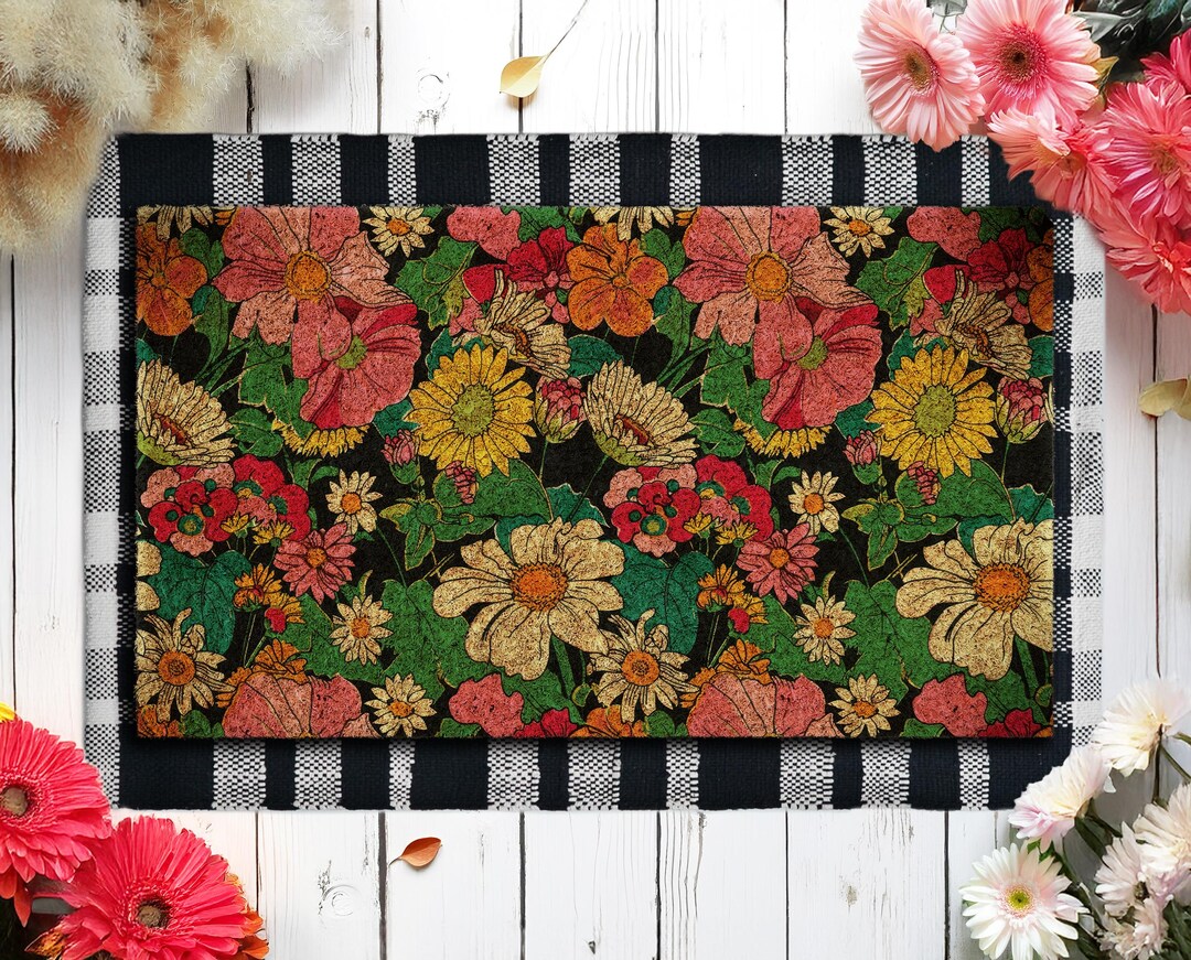 Wildflower Door Mat - Colorful Spring Doormat for Farmhouse Entry ...