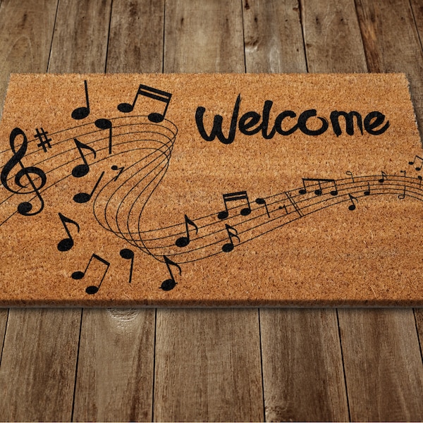 Music Notes Door Mat, Music Welcome Door Mat, Funny Doormat, Welcome Outdoor Coir Mats Gift Doormat Housewarming Gift