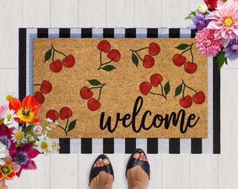Welcome  Cherry Coir Doormat , Cherries Welcome Summer Home Doormat, Housewarming Gift, Home Doormat, Welcome Mat, Cherries Welcome Doormats