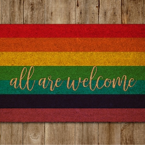 Rainbow All are Welcome Door Mat, Rainbow Coir Door Mats, Funny Rainbow Doormat, Welcome Rainbow Outdoor Mat