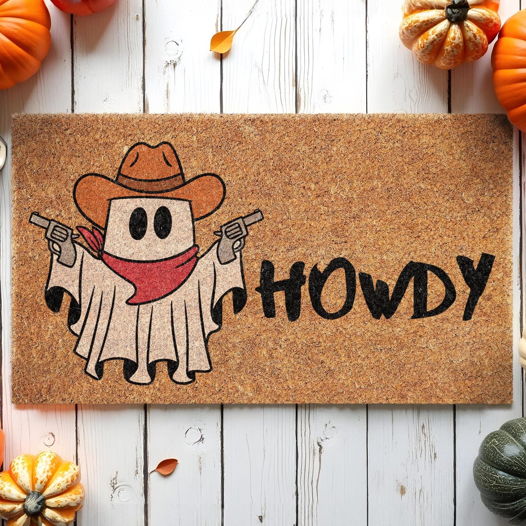 Howdy Ghost Coir Mat, Welcome Funny Halloween Coir Mat, Howdy Ghost ...